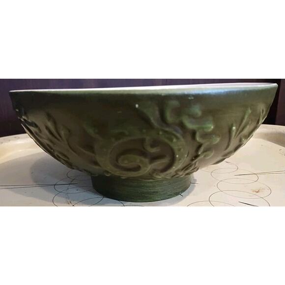 Vintage Haeger Pottery Bowl Planter Avocado Green Pedestal Footed MCM USA - Picture 3 of 8